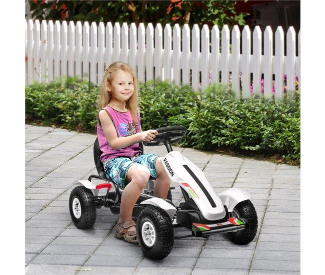 Conforama HOMCOM Go Kart A Pedales Para Niños Coche De Pedales Infantil Con Asiento Ajustable Neumáticos De Goma Freno De Mano Para Niños Y Niñas De 5-12 Años Carga 50 Kg 121x58x61 Cm Blanco