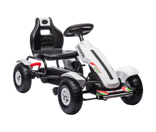 Conforama HOMCOM Go Kart a Pedales para Niños Coche de Pedales Infantil con Asiento Ajustable Neumáticos de Goma Freno de Mano para Niños y Niñas de 5-12 Años Carga 50 kg 121x58x61 cm Blanco