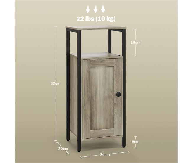 Conforama HOMCOM Juego De 2 Mesas Auxiliares Para Salón Mesitas Auxiliares Industrial Con Puerta Magnética Y Estante Ajustable Mesita Auxiliar Para Salón Dormitorio 34x30x80 Cm Marrón Grisáceo