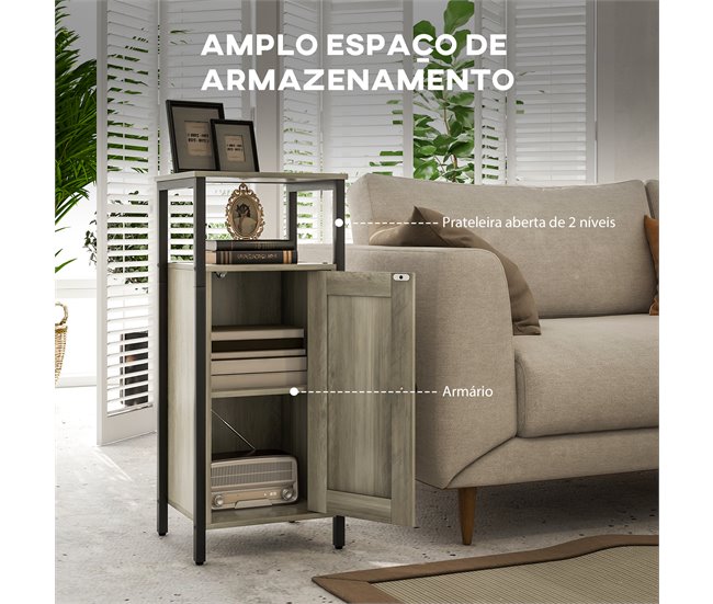 Conforama HOMCOM Juego De 2 Mesas Auxiliares Para Salón Mesitas Auxiliares Industrial Con Puerta Magnética Y Estante Ajustable Mesita Auxiliar Para Salón Dormitorio 34x30x80 Cm Marrón Grisáceo