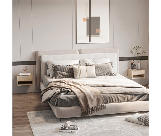 Conforama HOMCOM Juego De 2 Mesitas De Noche Flotantes Mesillas De Noche Mesas De Noche Con Cajón Para Dormitorio Salón 37x32x21 Cm Natural