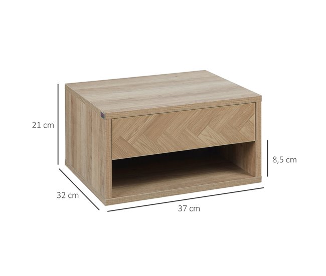 Conforama HOMCOM Juego De 2 Mesitas De Noche Flotantes Mesillas De Noche Mesas De Noche Con Cajón Para Dormitorio Salón 37x32x21 Cm Natural