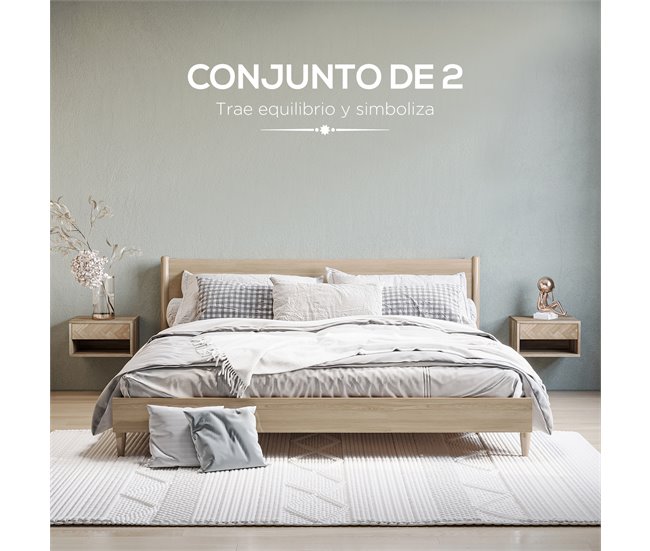 Conforama HOMCOM Juego De 2 Mesitas De Noche Flotantes Mesillas De Noche Mesas De Noche Con Cajón Para Dormitorio Salón 37x32x21 Cm Natural