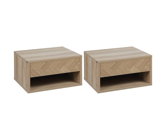 Conforama HOMCOM Juego de 2 Mesitas de Noche Flotantes Mesillas de Noche Mesas de Noche con Cajón para Dormitorio Salón 37x32x21 cm Natural