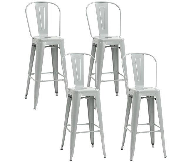 Conforama HOMCOM Juego de 4 Taburetes de Bar con Respaldo Alto Silla de Comedor de Metal con Reposapiés para Comedor Carga 120 kg 44x49x116 cm Gris Plata