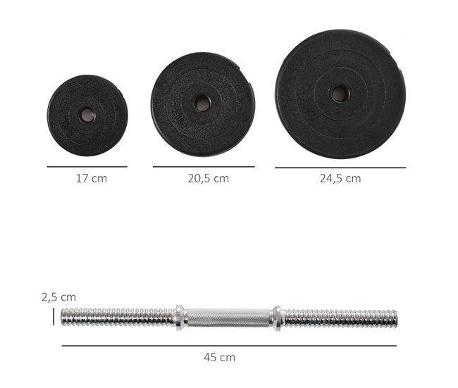 Conforama HOMCOM Juego De Mancuernas Pesas De Fitness 4x5 Kg 4x2 5 Kg 4x1 5 Kg Total 40 Kg Ajustable Profesionales Gimnasio Doméstico Y Musculación Con 2 Barras Ø25x450 Mm Acero Y Discos