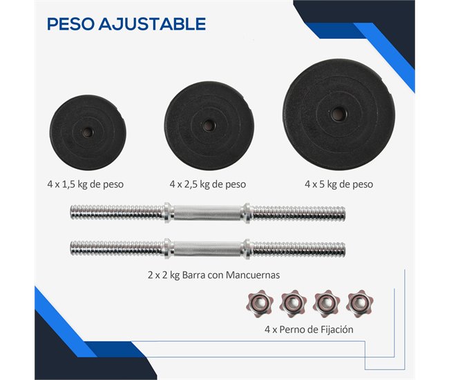 Conforama HOMCOM Juego De Mancuernas Pesas De Fitness 4x5 Kg 4x2 5 Kg 4x1 5 Kg Total 40 Kg Ajustable Profesionales Gimnasio Doméstico Y Musculación Con 2 Barras Ø25x450 Mm Acero Y Discos
