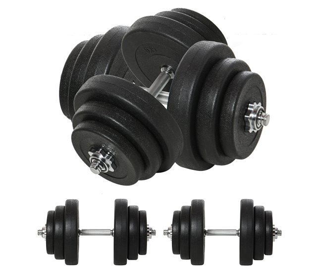 Conforama HOMCOM Juego de Mancuernas Pesas de Fitness 4x5 kg 4x2 5 kg 4x1 5 kg Total 40 kg Ajustable Profesionales Gimnasio Doméstico y Musculación con 2 Barras Ø25x450 mm Acero y Discos