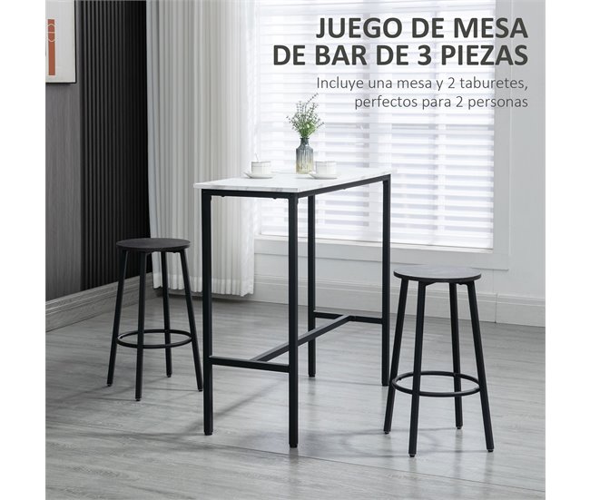 Conforama HOMCOM Juego De Mesa De Comedor Mesa Alta De Bar Con 2 Taburetes Redondo 3 Piezas Marco De Acero Estilo Moderno Para Cocina Salón Blanco Y Negro