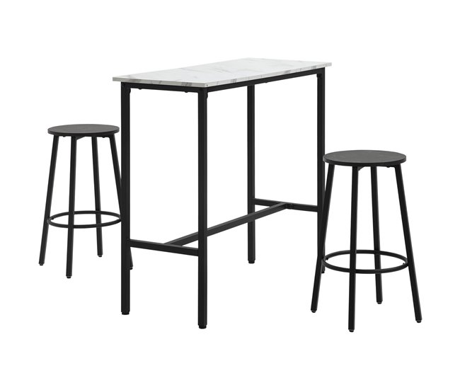 Conforama HOMCOM Juego de Mesa de Comedor Mesa Alta de Bar con 2 Taburetes Redondo 3 Piezas Marco de Acero Estilo Moderno para Cocina Salón Blanco y Negro