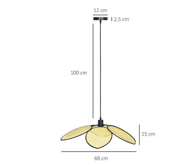 Conforama HOMCOM Lámpara Colgante Forma De Flores Lámpara De Techo De Ratán Sintético Iluminación De Techo E27 Con Cable Ajustable Para Salón Cocina Comedor Ø68x115 Cm Natural