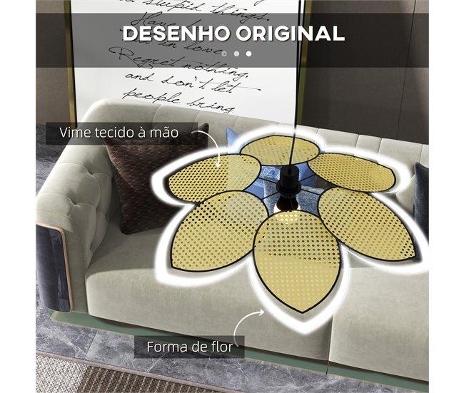 Conforama HOMCOM Lámpara Colgante Forma De Flores Lámpara De Techo De Ratán Sintético Iluminación De Techo E27 Con Cable Ajustable Para Salón Cocina Comedor Ø68x115 Cm Natural