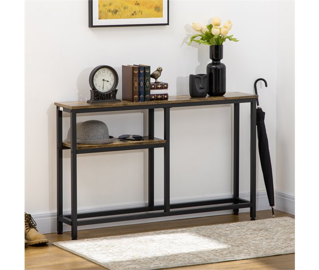 Conforama HOMCOM Mesa Consola Industrial Consola De Recibidor Con Estantes Abiertos Antivuelco Mueble De Recibidor Para Salón Pasillo 120x23x75 Cm Marrón