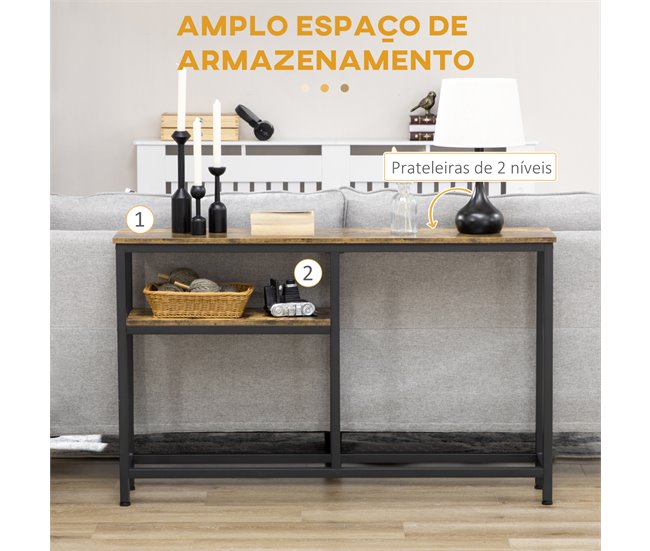 Conforama HOMCOM Mesa Consola Industrial Consola De Recibidor Con Estantes Abiertos Antivuelco Mueble De Recibidor Para Salón Pasillo 120x23x75 Cm Marrón