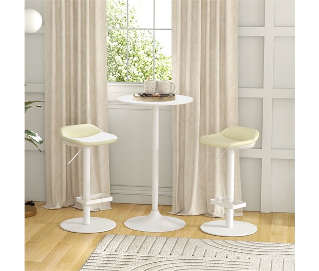 Conforama HOMCOM Mesa De Bar Redonda Mesa Alta De Cocina Moderna Con Encimera Laminada Y Marco De Acero Para 2 Personas Para Casa Comedor Ø60x102 Cm Blanco