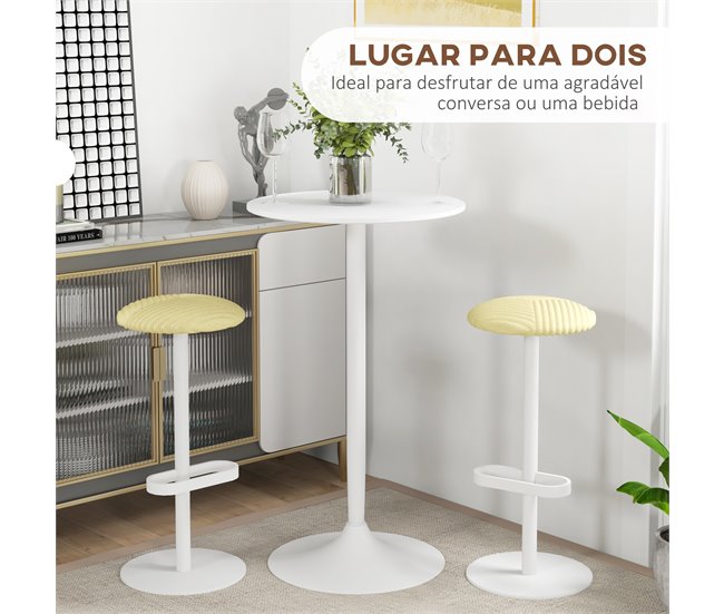 Conforama HOMCOM Mesa De Bar Redonda Mesa Alta De Cocina Moderna Con Encimera Laminada Y Marco De Acero Para 2 Personas Para Casa Comedor Ø60x102 Cm Blanco
