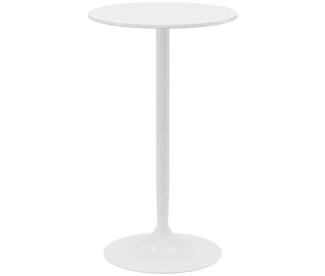 Conforama HOMCOM Mesa de Bar Redonda Mesa Alta de Cocina Moderna con Encimera Laminada y Marco de Acero para 2 Personas para Casa Comedor Ø60x102 cm Blanco