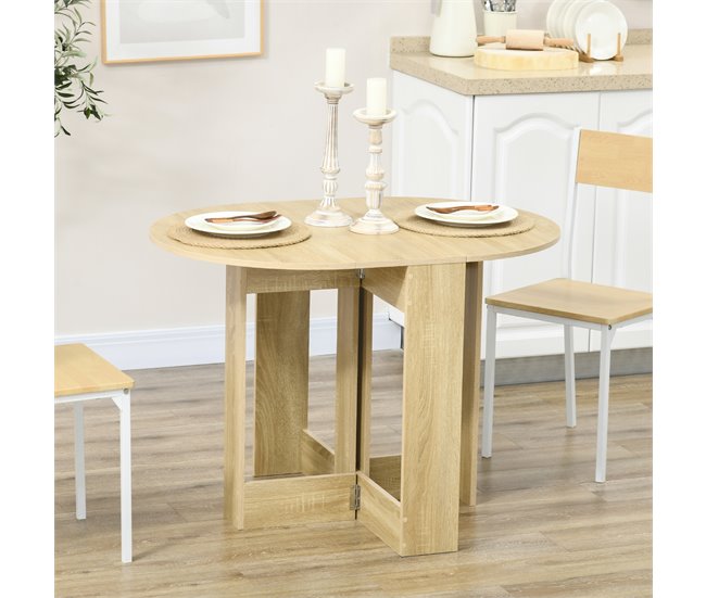 Conforama HOMCOM Mesa Plegable De Comedor Mesa De Cocina Plegable Con 2 Alas Abatibles Mesa Plegable Para 2-4 Personas 104x76x73 7 Cm Roble