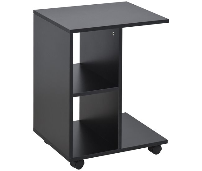 Conforama HOMCOM Mesita Auxiliar Moderno Mesa Auxiliar en Forma de C con Ruedas Estantes Abiertos para Salón Dormitorio 45x35x58 cm Negro