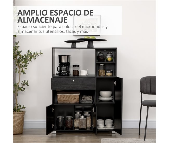 Conforama HOMCOM Mueble Auxiliar De Cocina Mueble Para Microondas Aparador De Cocina Con Cajón Estantes 3 Puertas 3 Compartimientos Diseño Anti-vuelco Para Comedor 90x40x120 Cm Negro