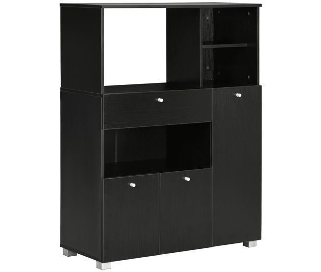 Conforama HOMCOM Mueble Auxiliar de Cocina Mueble para Microondas Aparador de Cocina con Cajón Estantes 3 Puertas 3 Compartimientos Diseño Anti-vuelco para Comedor 90x40x120 cm Negro
