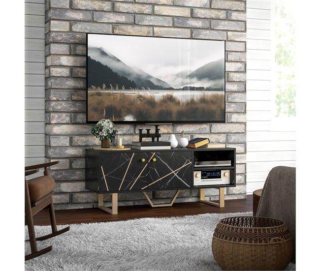 Conforama HOMCOM Mueble De TV Mesa De TV Con 2 Puertas Estante Ajustable Y Efecto Mármol Mueble De TV Para Salón Para Televisores De 50 Pulgadas Negro Y Dorado