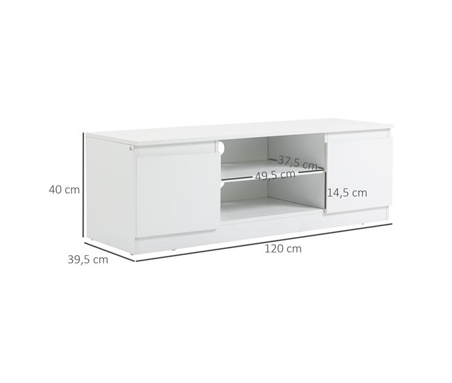 Conforama HOMCOM Mueble De TV Moderno Mesa De TV De Salón Con 2 Puertas 2 Estantes Abiertos Mueble Para Televisores De 55 Pulgadas 120x39 5x40 Cm Blanco