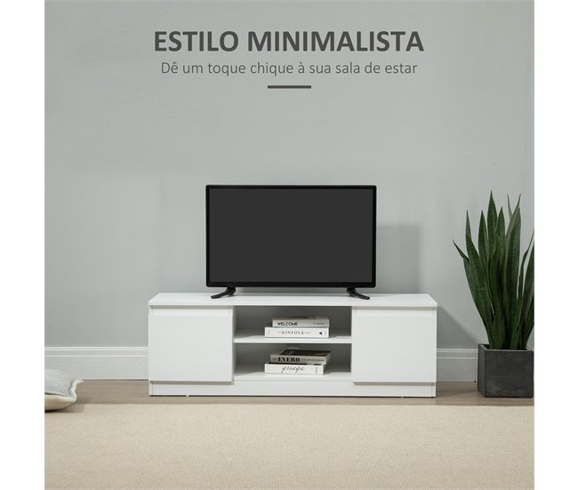 Conforama HOMCOM Mueble De TV Moderno Mesa De TV De Salón Con 2 Puertas 2 Estantes Abiertos Mueble Para Televisores De 55 Pulgadas 120x39 5x40 Cm Blanco