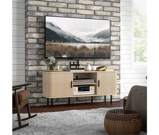 Conforama HOMCOM Mueble De TV Vintage Mesa De TV De Salón Con 2 Puertas Correderas De Tambor 2 Estantes Abiertos Mueble Para Televisores De 55 Pulgadas 120x40x55 Cm Roble