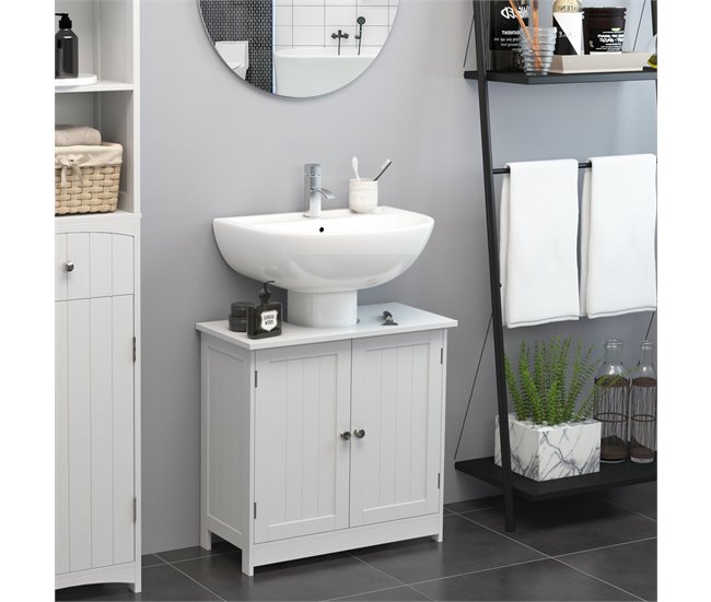 Conforama HOMCOM Mueble Para Debajo Del Lavabo O Fregadero Armario De Baño De Madera Armario De Almacenaje 60x30x60cm Blanco