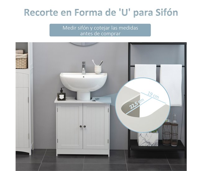 Conforama HOMCOM Mueble Para Debajo Del Lavabo O Fregadero Armario De Baño De Madera Armario De Almacenaje 60x30x60cm Blanco