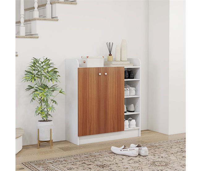 Conforama HOMCOM Mueble Zapatero De Recibidor Armario Zapatero Moderno Con 2 Puertas Estantes Ajustables Para 12 Pares De Zapatos Zapatero Estrecho Para Pasillo Entrada 83x30x90 Cm Natural