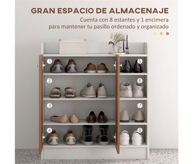 Conforama HOMCOM Mueble Zapatero De Recibidor Armario Zapatero Moderno Con 2 Puertas Estantes Ajustables Para 12 Pares De Zapatos Zapatero Estrecho Para Pasillo Entrada 83x30x90 Cm Natural