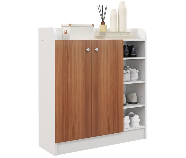 Conforama HOMCOM Mueble Zapatero de Recibidor Armario Zapatero Moderno con 2 Puertas Estantes Ajustables para 12 Pares de Zapatos Zapatero Estrecho para Pasillo Entrada 83x30x90 cm Natural