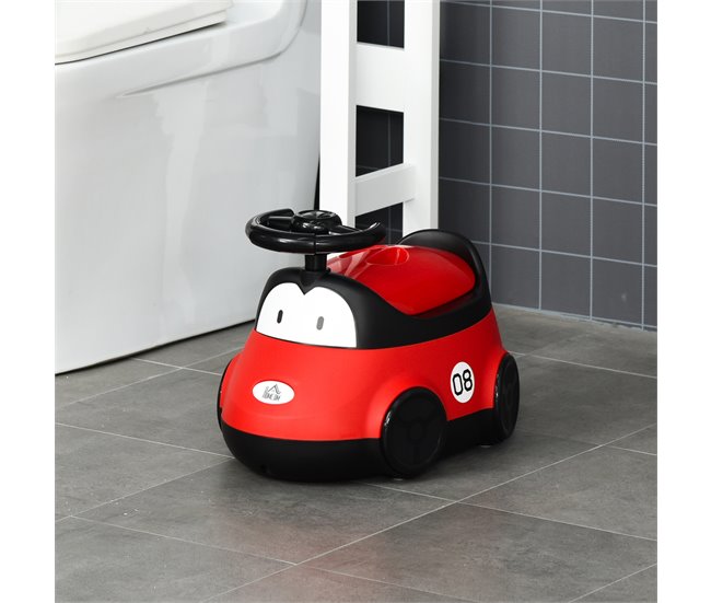 Conforama HOMCOM Orinal Para Bebé De 6-36 Meses WC Aprendizaje Entrenamiento Portátil En Forma De Automóvil Con Tapa Y Volante Fácil De Limpiar Carga 50 Kg 40x27 5x29 1 Cm Rojo