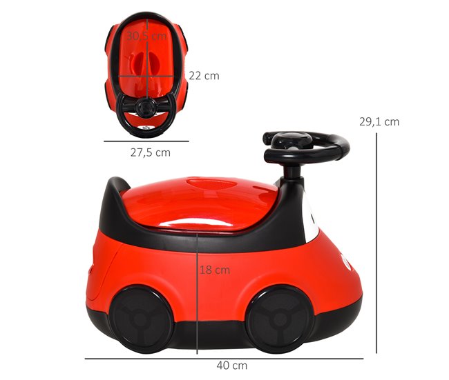 Conforama HOMCOM Orinal Para Bebé De 6-36 Meses WC Aprendizaje Entrenamiento Portátil En Forma De Automóvil Con Tapa Y Volante Fácil De Limpiar Carga 50 Kg 40x27 5x29 1 Cm Rojo