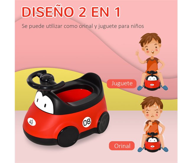 Conforama HOMCOM Orinal Para Bebé De 6-36 Meses WC Aprendizaje Entrenamiento Portátil En Forma De Automóvil Con Tapa Y Volante Fácil De Limpiar Carga 50 Kg 40x27 5x29 1 Cm Rojo