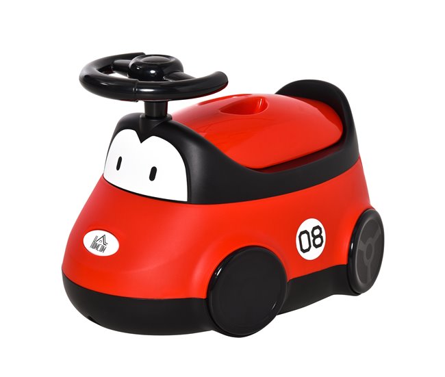 Conforama HOMCOM Orinal para Bebé de 6-36 Meses WC Aprendizaje Entrenamiento Portátil en Forma de Automóvil con Tapa y Volante Fácil de Limpiar Carga 50 kg 40x27 5x29 1 cm Rojo