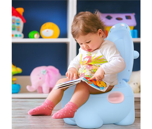 Conforama HOMCOM Orinal Para Bebés En Forma De Hipopótamo 2 En 1 Con Tapa Cubo Extraíble Y Cepillo Inodoro Para Aprender Entrenamiento Carga 25 Kg 40x30x23 Cm Azul