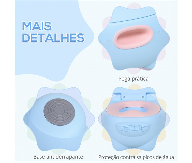 Conforama HOMCOM Orinal Para Bebés En Forma De Hipopótamo 2 En 1 Con Tapa Cubo Extraíble Y Cepillo Inodoro Para Aprender Entrenamiento Carga 25 Kg 40x30x23 Cm Azul
