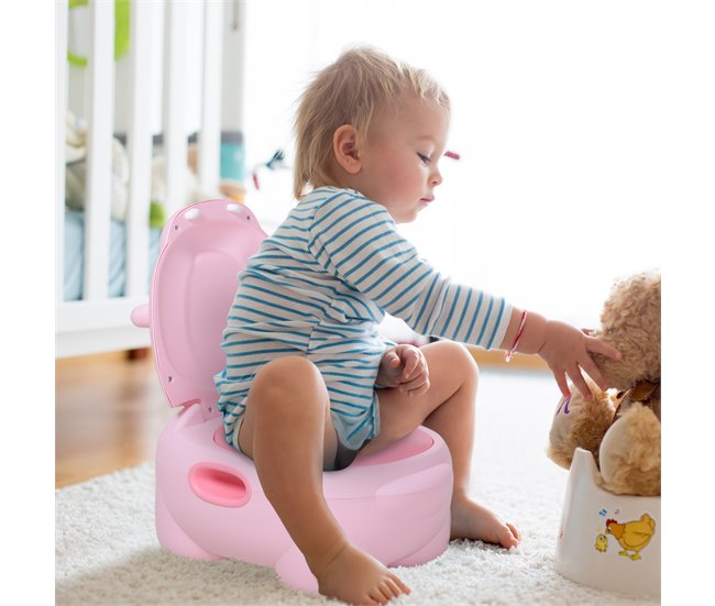 Conforama HOMCOM Orinal Para Bebés En Forma De Hipopótamo 2 En 1 Con Tapa Cubo Extraíble Y Cepillo Inodoro Para Aprender Entrenamiento Carga 25 Kg 40x30x23 Cm Rosa