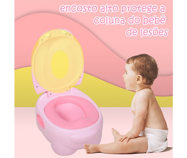 Conforama HOMCOM Orinal Para Bebés En Forma De Hipopótamo 2 En 1 Con Tapa Cubo Extraíble Y Cepillo Inodoro Para Aprender Entrenamiento Carga 25 Kg 40x30x23 Cm Rosa