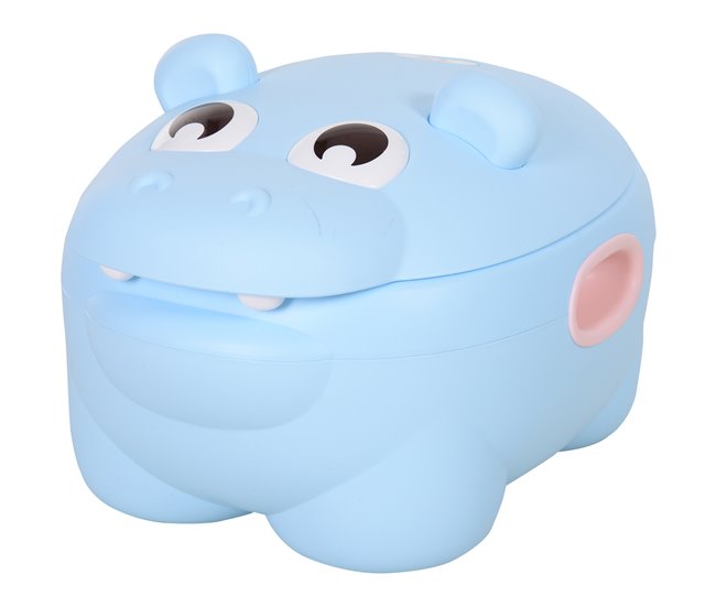 Conforama HOMCOM Orinal para Bebés en Forma de Hipopótamo 2 en 1 con Tapa Cubo Extraíble y Cepillo Inodoro para Aprender Entrenamiento Carga 25 kg 40x30x23 cm Azul