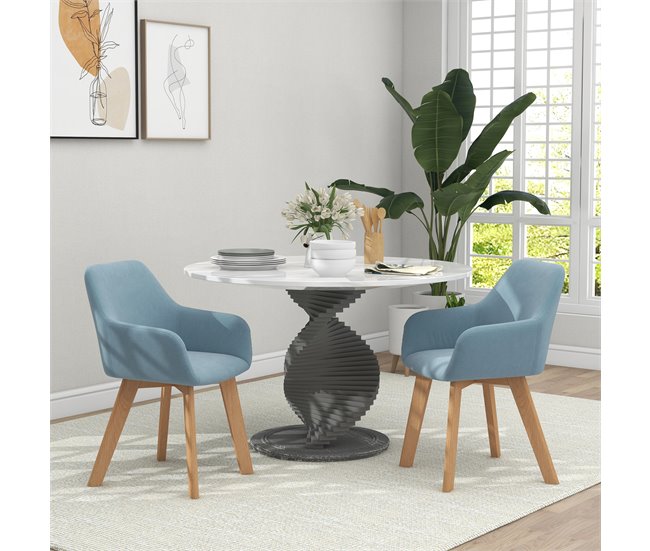 Conforama HOMCOM Pack De 2 Sillas De Comedor Modernas Sillas De Cocina Tapizado En Terciopelo Con Respaldo Reposabrazos Y Patas De Madera Carga 120 Kg Para Salón Dormitorio 54x57x80 Cm Azul Claro