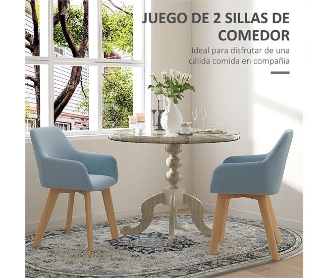Conforama HOMCOM Pack De 2 Sillas De Comedor Modernas Sillas De Cocina Tapizado En Terciopelo Con Respaldo Reposabrazos Y Patas De Madera Carga 120 Kg Para Salón Dormitorio 54x57x80 Cm Azul Claro