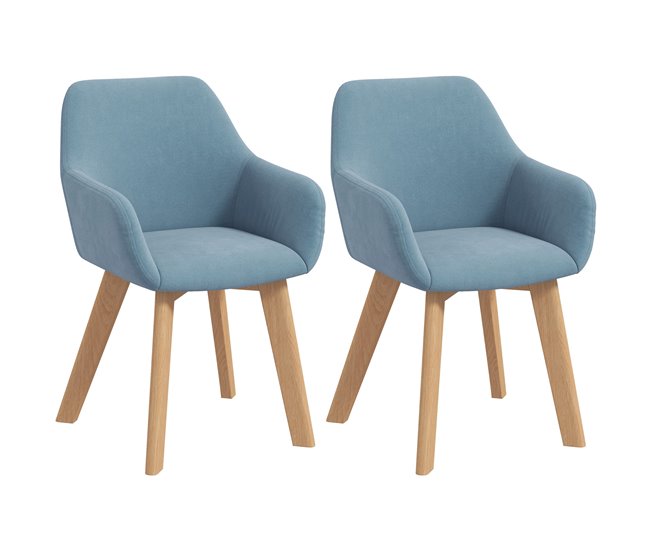 Conforama HOMCOM Pack de 2 Sillas de Comedor Modernas Sillas de Cocina Tapizado en Terciopelo con Respaldo Reposabrazos y Patas de Madera Carga 120 kg para Salón Dormitorio 54x57x80 cm Azul Claro