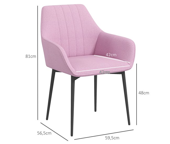 Conforama HOMCOM Pack De 2 Sillas De Comedor Sillas Decorativas Tapizadas En Lino Sillas De Cocina Con Respaldo Reposabrazos Y Patas De Metal Para Salón 59 5x56 5x81 Cm Rosa