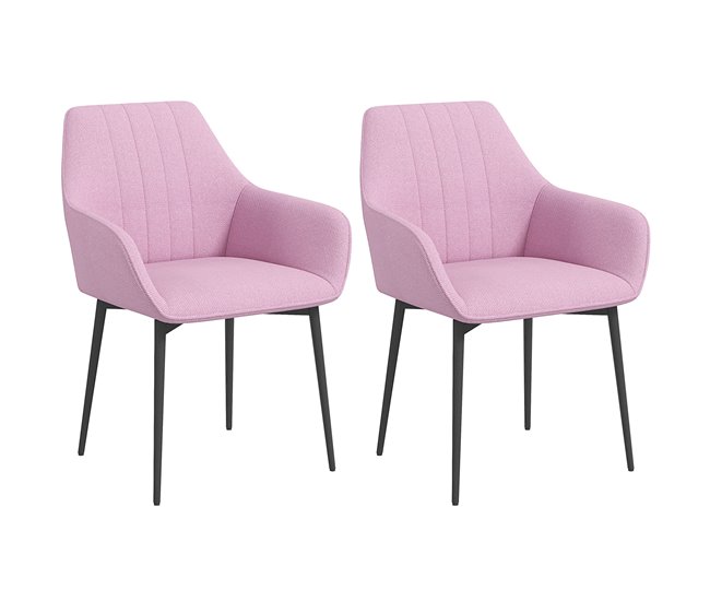 Conforama HOMCOM Pack de 2 Sillas de Comedor Sillas Decorativas Tapizadas en Lino Sillas de Cocina con Respaldo Reposabrazos y Patas de Metal para Salón 59 5x56 5x81 cm Rosa