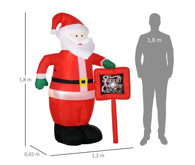Conforama HOMCOM Papá Noel Hinchable Con Cartel Navidad Hinchable Con 3 Luces LED E Inflador Eléctrico Decoración Navideña Para Exteriores Interiores 120x65x180 Cm Multicolor