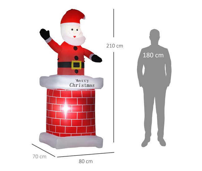 Conforama HOMCOM Papá Noel Hinchable Con Chimenea Navidad Hinchable Con 2 Luces LED E Inflador Eléctrico Decoración Navideña Para Exteriores Interiores 80x70x210 Cm Multicolor